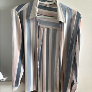 Express Striped Button Down Blouse | Blue Pink White | Size M